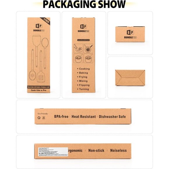 Pack of 4 Non Stick Large Solid Spatulas Heat Resistant Slotted SpoonsTurners - Picture 9 of 9